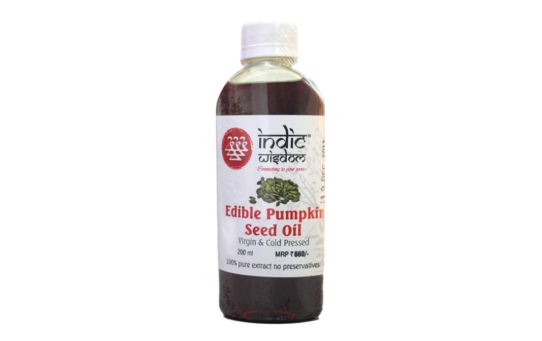 Indic Wisdom Edible Pumpkin Seed Oil Virgin & Cold Pressed   Plastic Bottle  200 millilitre